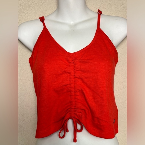 NWT Roxy Flirty Feels Coral Orange Ruched Adjustable Strap Cropped Tank Top M - Picture 2 of 10